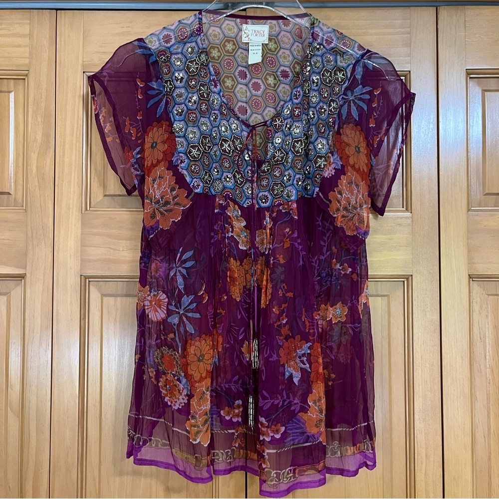 Tracy Porter Beaded Rayon Top Size 4-6 Made in India